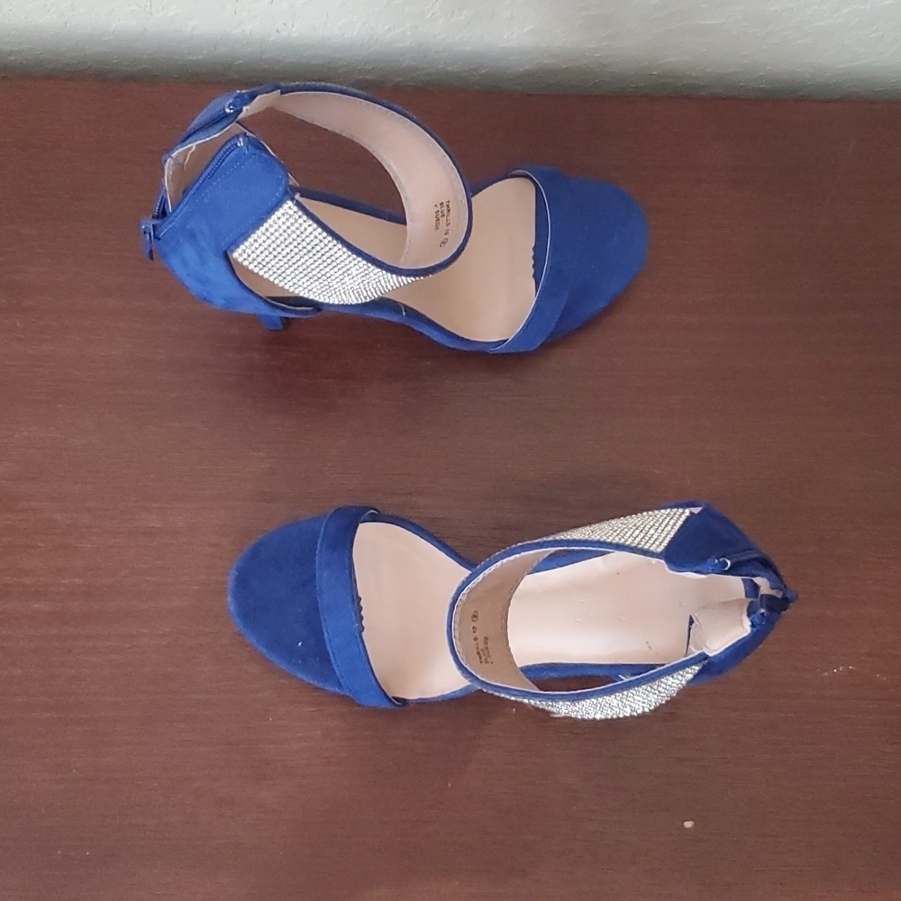 4/$30 Rhinestone cuff stiletto blue suede heels sz 9 ** - Picture 2 of 14